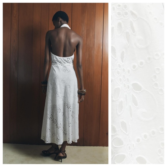 NWT. Zara ZW Collection White Cutwork Embroidery Midi Dress. Size M. - Picture 4 of 13